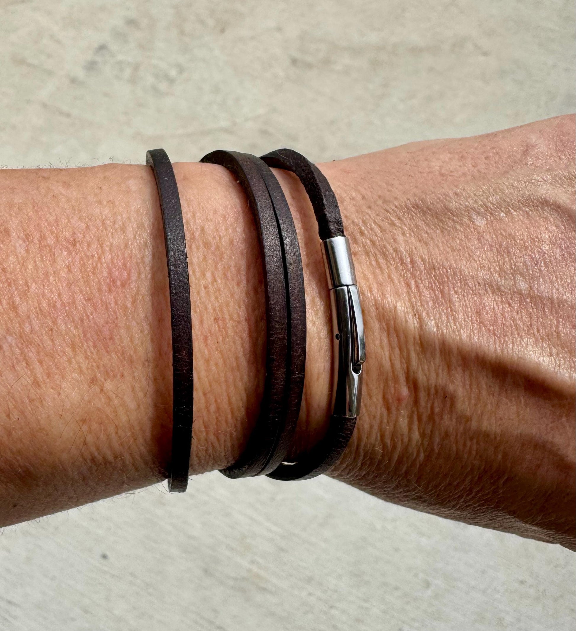Multi leather wrap bracelet with bayonet closure/ wrap genuine leather bracelet