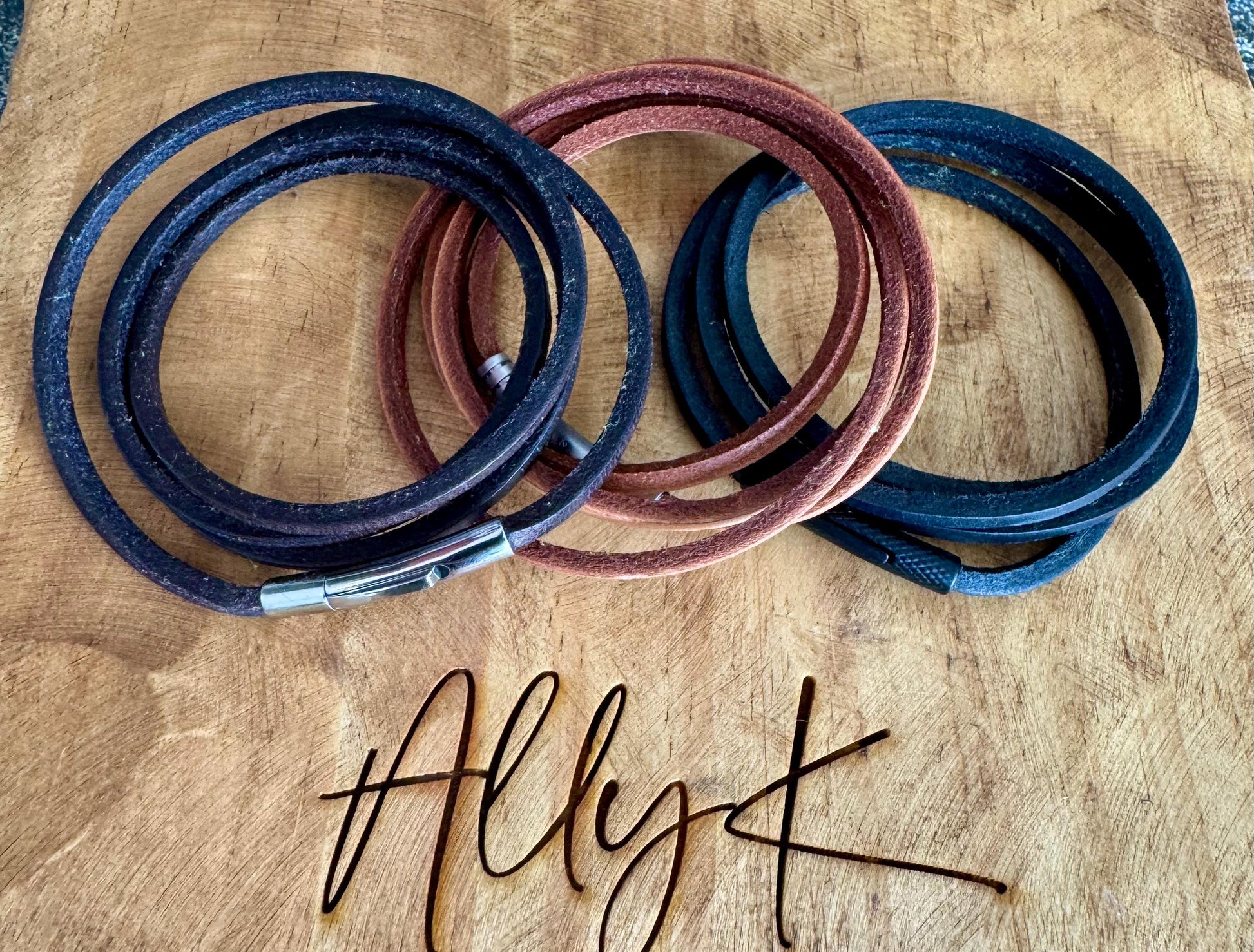 Multi leather wrap bracelet with bayonet closure/ wrap genuine leather bracelet