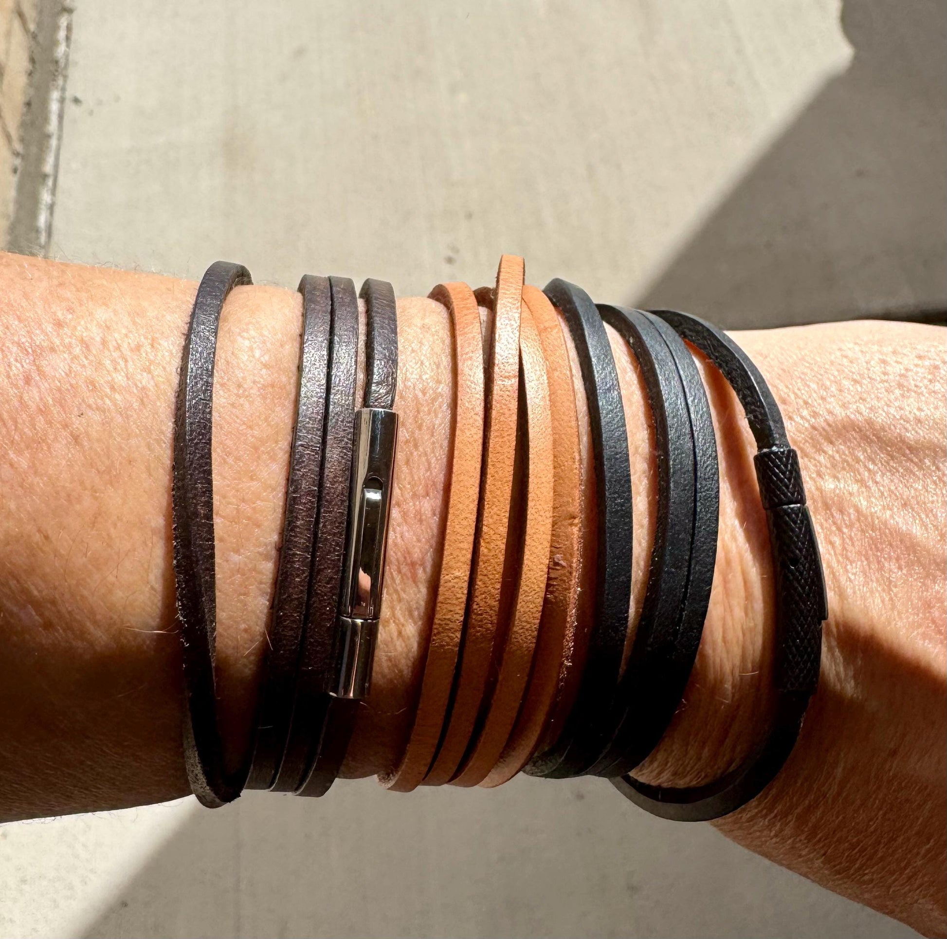 Multi leather wrap bracelet with bayonet closure/ wrap genuine leather bracelet