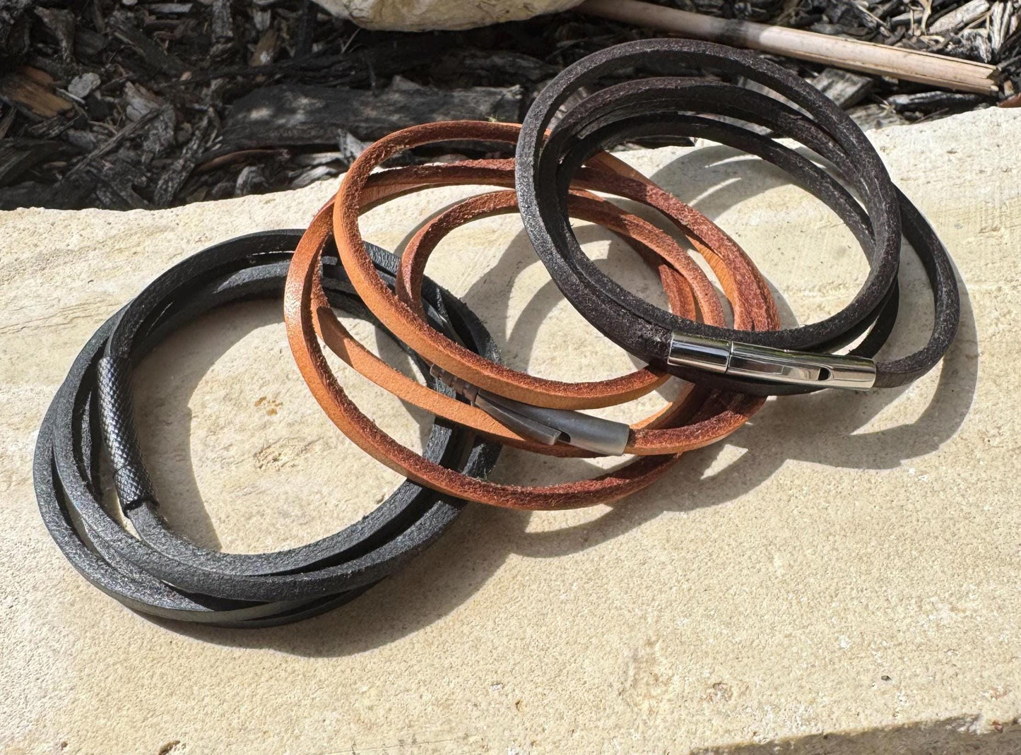 Multi leather wrap bracelet with bayonet closure/ wrap genuine leather bracelet