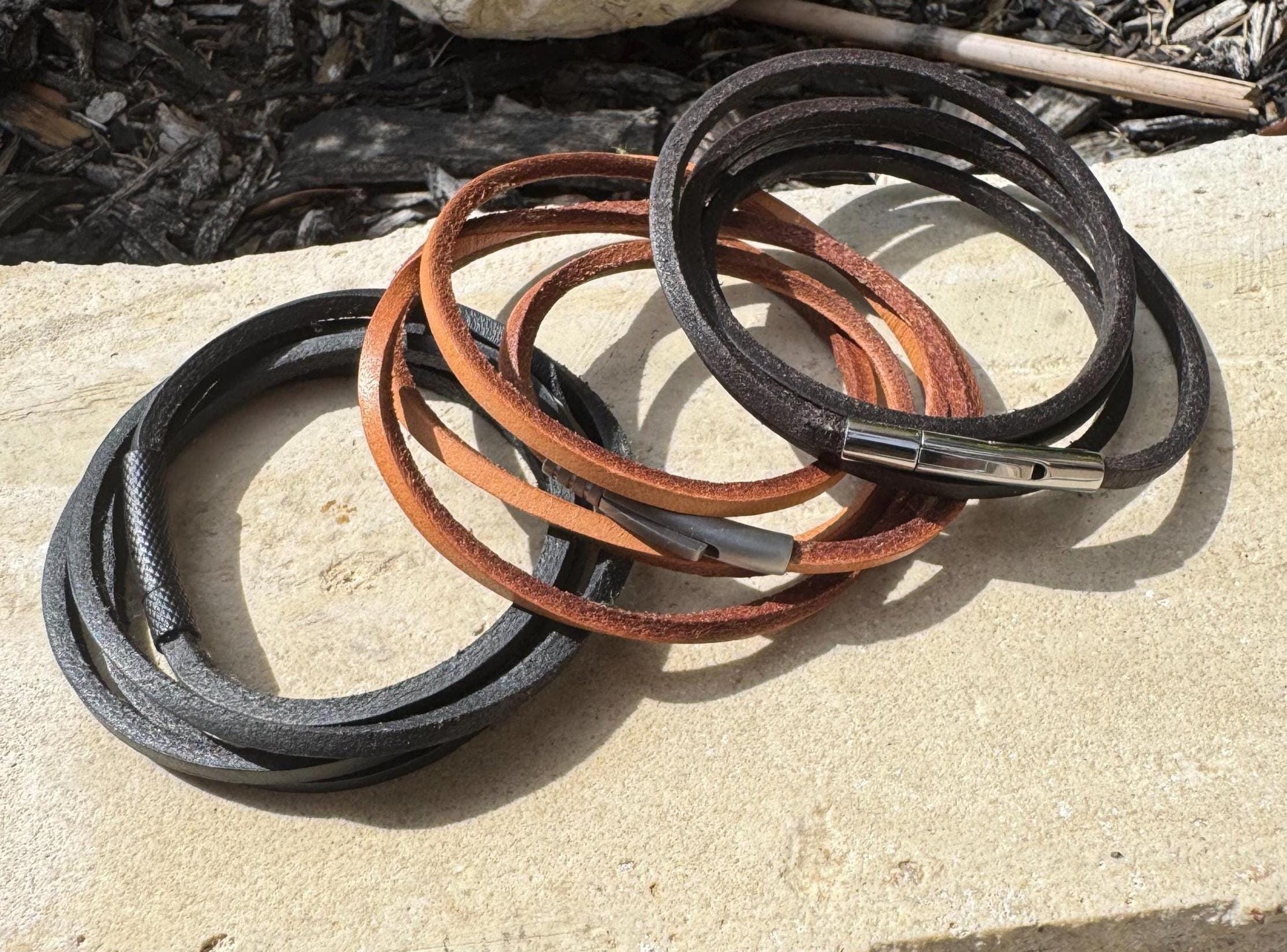 Multi leather wrap bracelet with bayonet closure/ wrap genuine leather bracelet