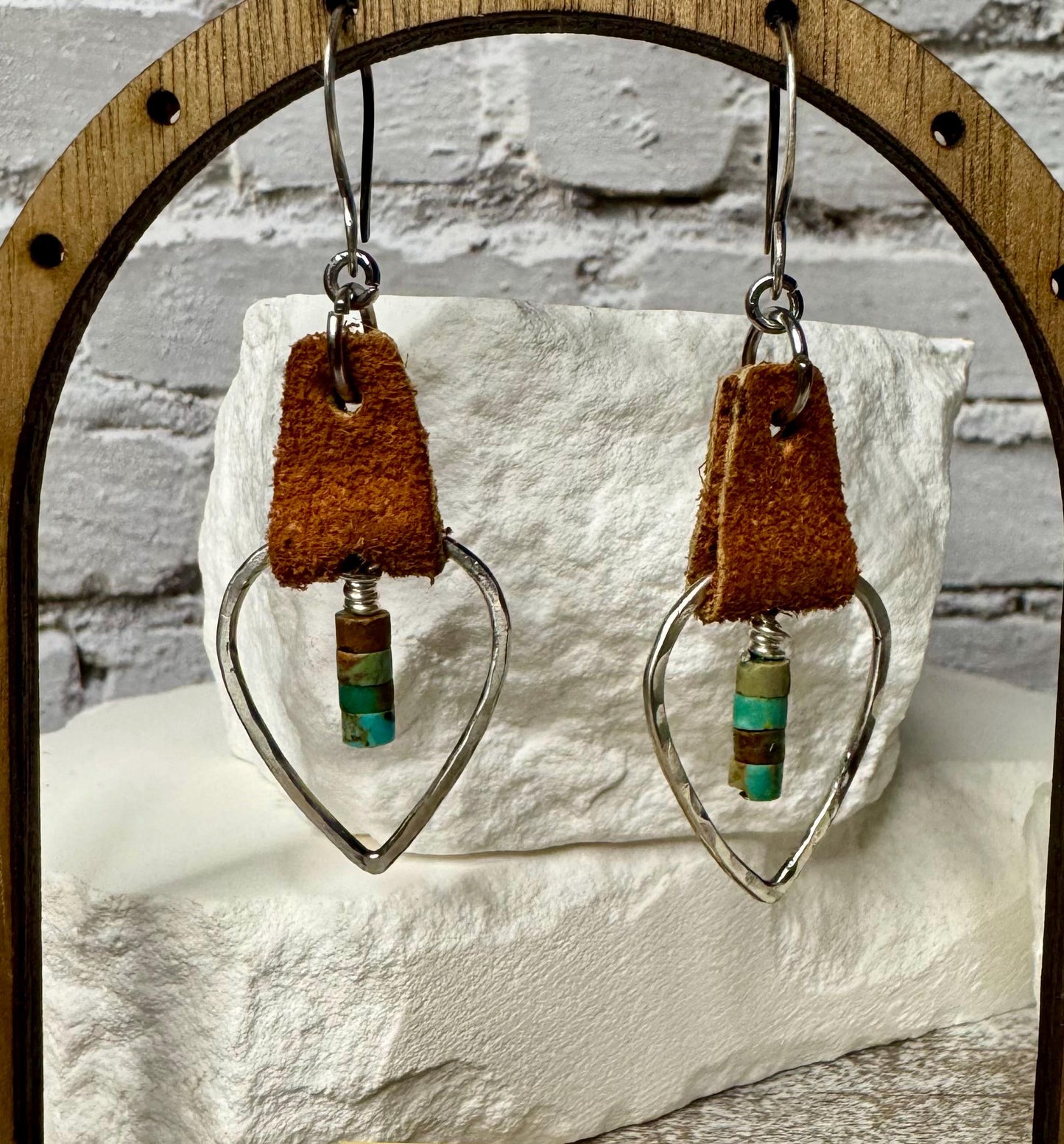 Leather earrings teardrop style with turquoise / genuine suede leather earrings
