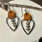 Leather teardrop earrings with chevron chain / genuine suede leather earrings