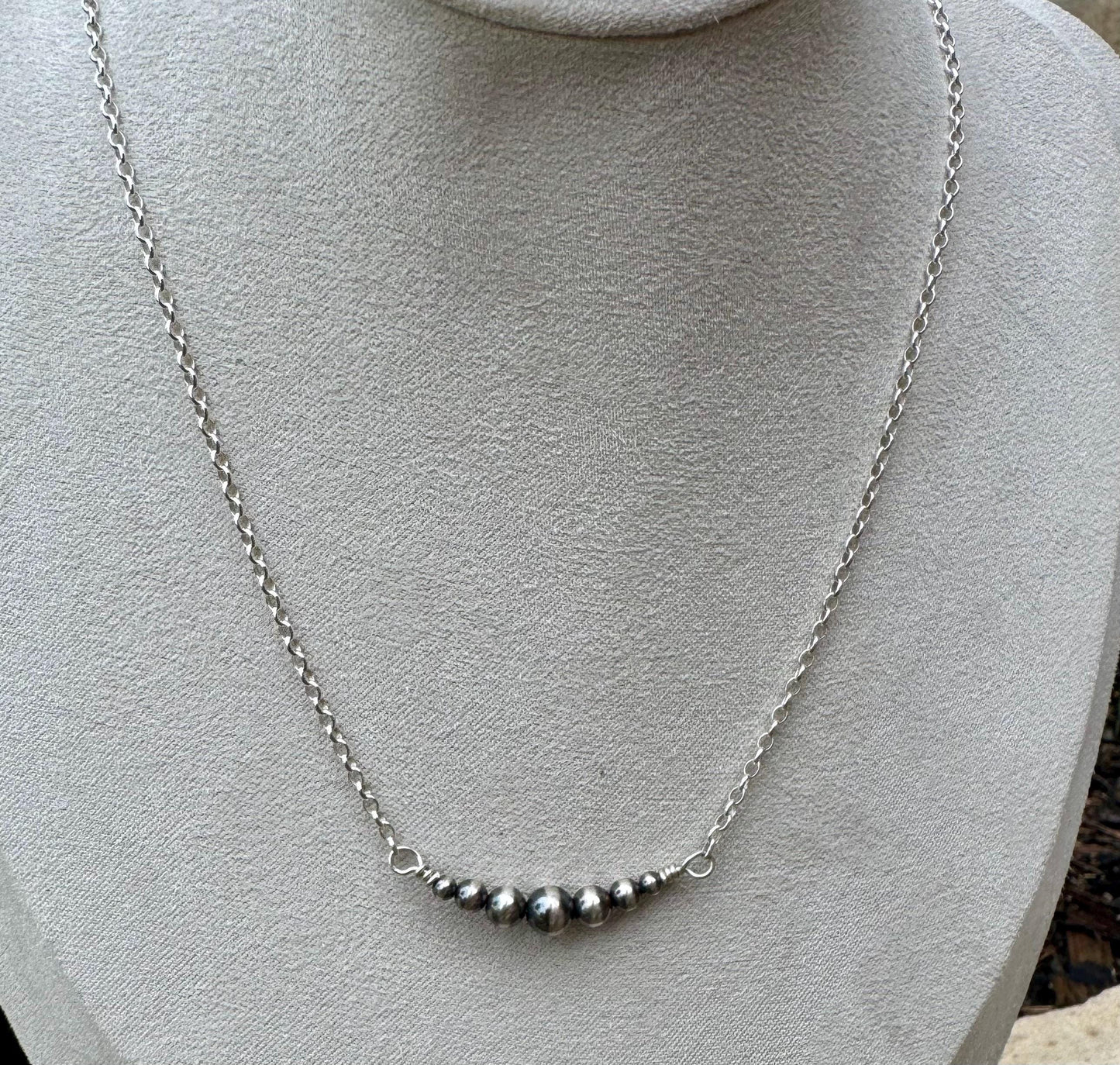 Navajo Pearl Necklace, Sterling Silver Necklace, Graduated Bar Necklace, Horizontal Necklace, Handmade Jewelry, Western Jewelry