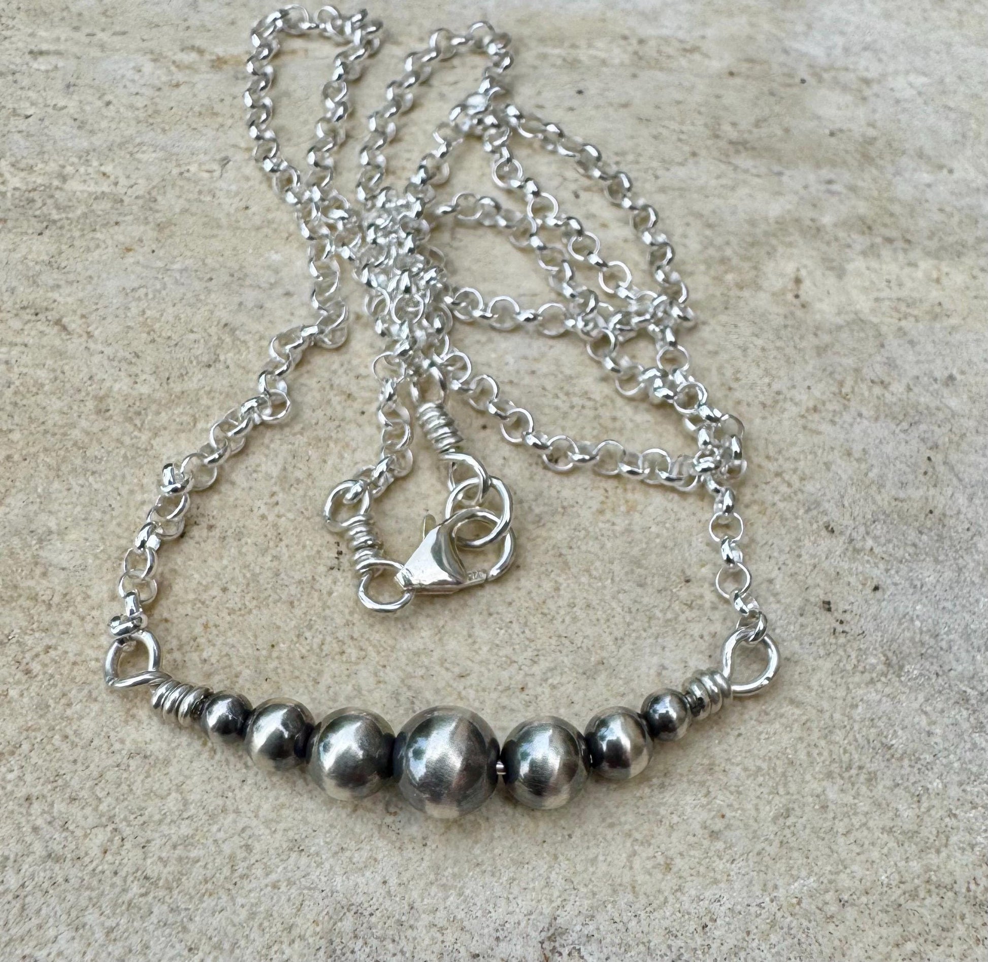Navajo Pearl Necklace, Sterling Silver Necklace, Graduated Bar Necklace, Horizontal Necklace, Handmade Jewelry, Western Jewelry