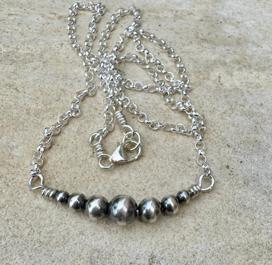 Navajo Pearl Necklace, Sterling Silver Necklace, Graduated Bar Necklace, Horizontal Necklace, Handmade Jewelry, Western Jewelry