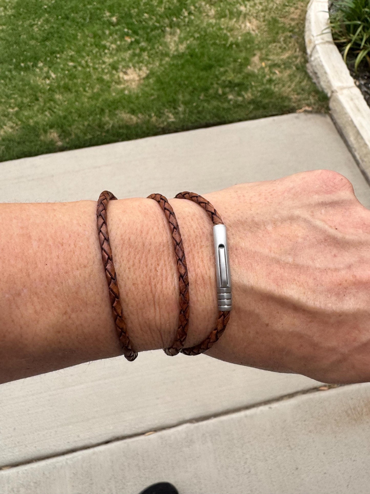 Braided Leather Wrap Bracelet, Bayonet Closure, Triple Wrap Bracelet, Genuine Leather, Leather Jewelry, Gift For Him, Gift For Her