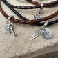 Braided leather charm necklace with bayonet closure / triple wrap genuine leather necklace/ personalized leather sterling charm necklace