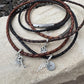 Braided leather charm necklace with bayonet closure / triple wrap genuine leather necklace/ personalized leather sterling charm necklace