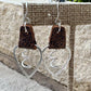 Leather earrings, teardrop hammered style, with sterling spiral dangle / genuine leather earrings