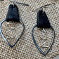 Leather earrings, teardrop hammered style, with sterling spiral dangle / genuine leather earrings