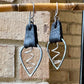 Leather earrings, teardrop hammered style, with sterling spiral dangle / genuine leather earrings