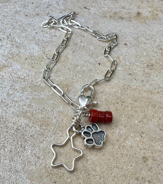 Sterling Silver Paperclip Chain Bracelet, Sterling Charm Bracelet with Gemstone, Silver Jewelry, Personalized Bracelet, Custom Bracelet