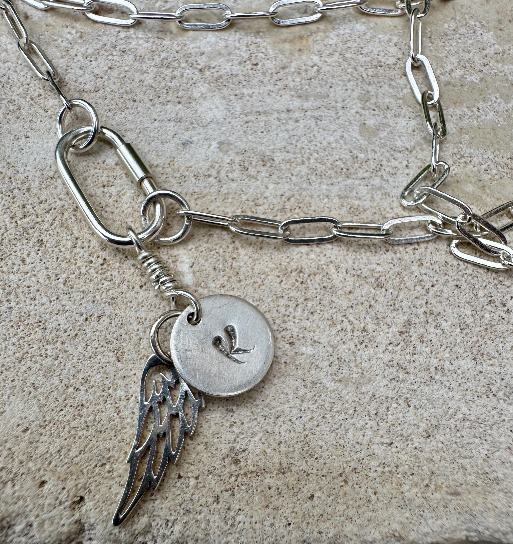 Personalized Sterling Silver Charm Necklace, Paperclip Chain Necklace with Charms and Gemstone, Carabiner necklace, Personalized Gift
