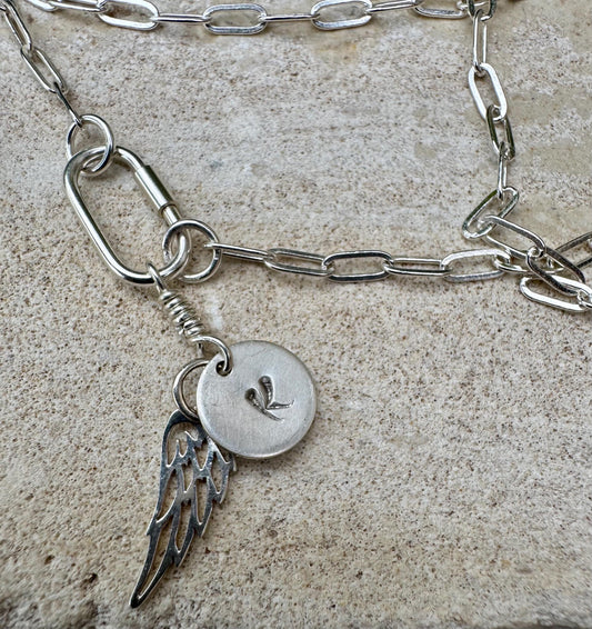 Personalized Sterling Silver Charm Necklace, Paperclip Chain Necklace with Charms and Gemstone, Carabiner necklace, Personalized Gift