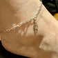 Charm Anklet Sterling Silver, Paperclip Chain Ankle Bracelet, Gemstone Ankle Jewelry, Women's Silver Anklet