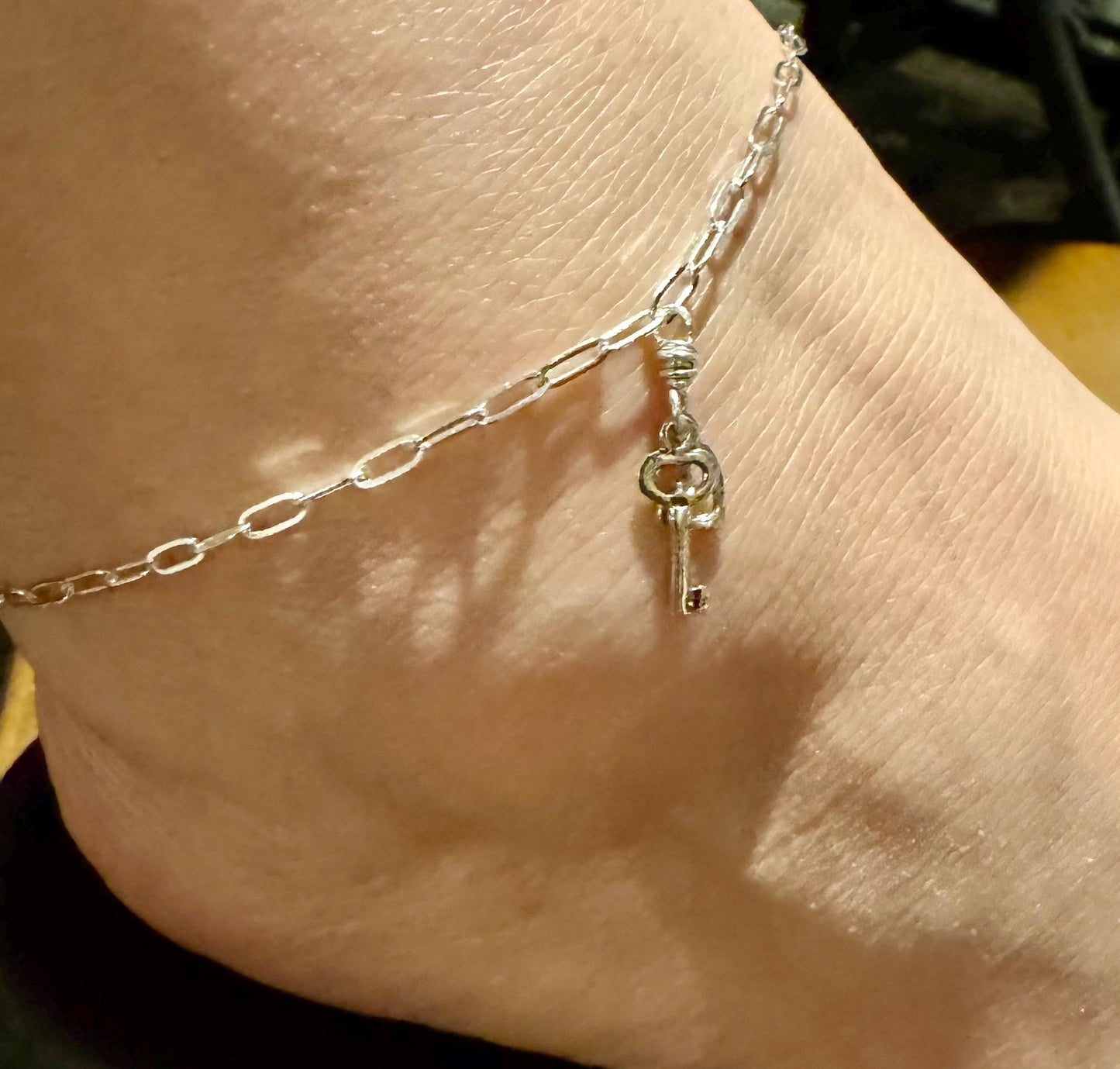 Charm Anklet Sterling Silver, Paperclip Chain Ankle Bracelet, Gemstone Ankle Jewelry, Women's Silver Anklet