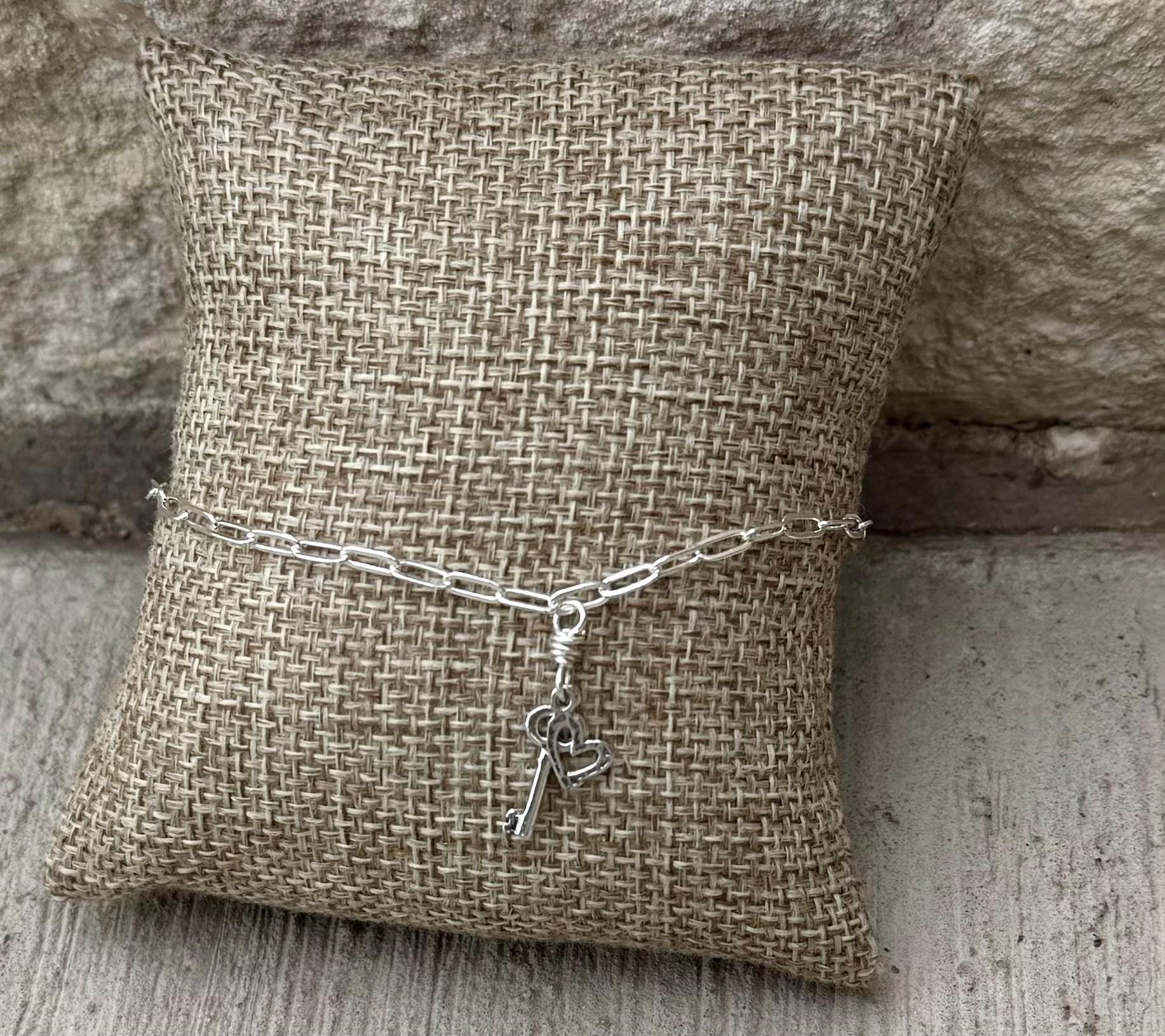 Charm Anklet Sterling Silver, Paperclip Chain Ankle Bracelet, Gemstone Ankle Jewelry, Women's Silver Anklet