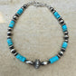 Turquoise Navajo pearl torpedo bracelet / beaded gemstone sterling silver bracelet