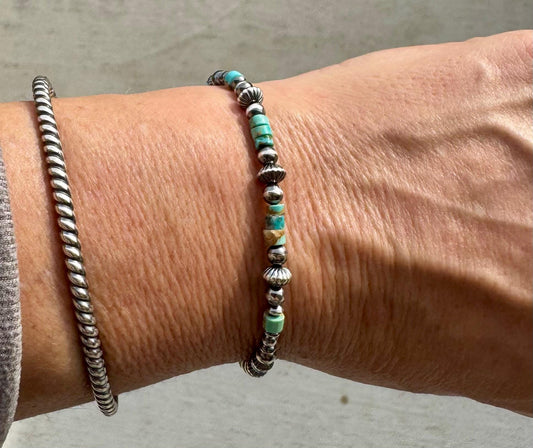 Navajo Pearl Bracelet with Kingman Blue Green Turquoise