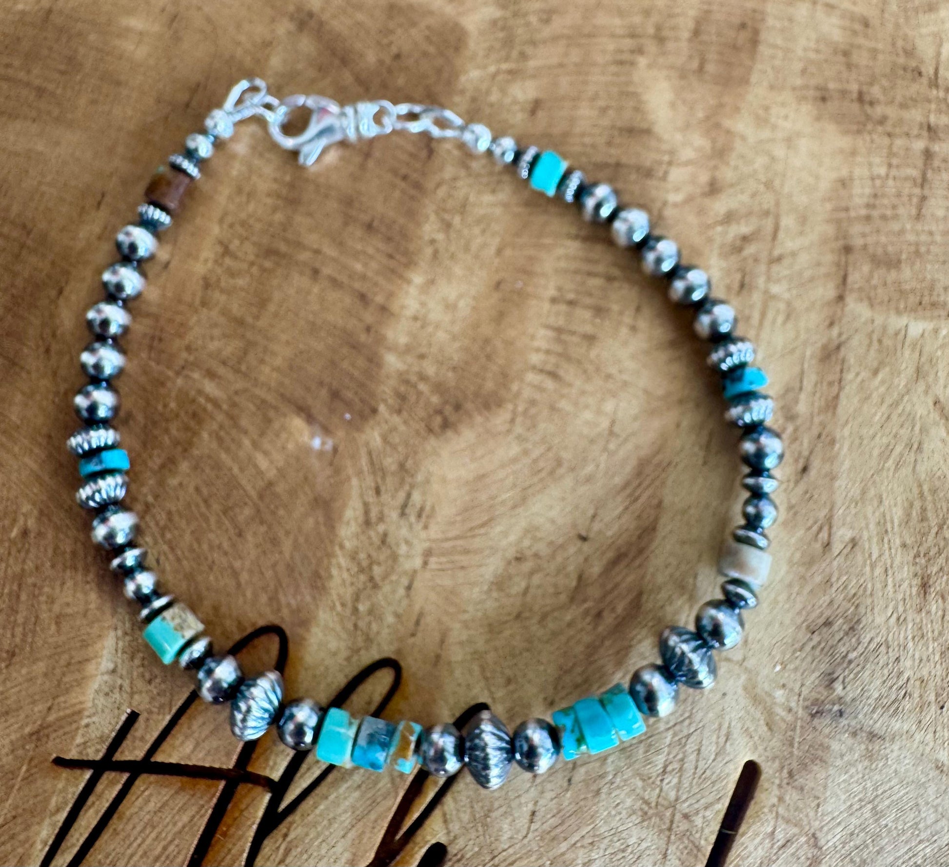 Navajo Pearl Bracelet with Kingman Blue Green Turquoise