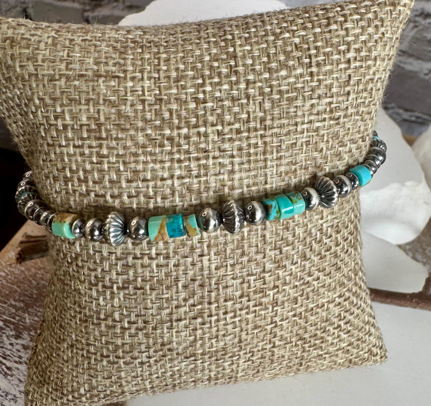 Navajo Pearl Bracelet with Kingman Blue Green Turquoise