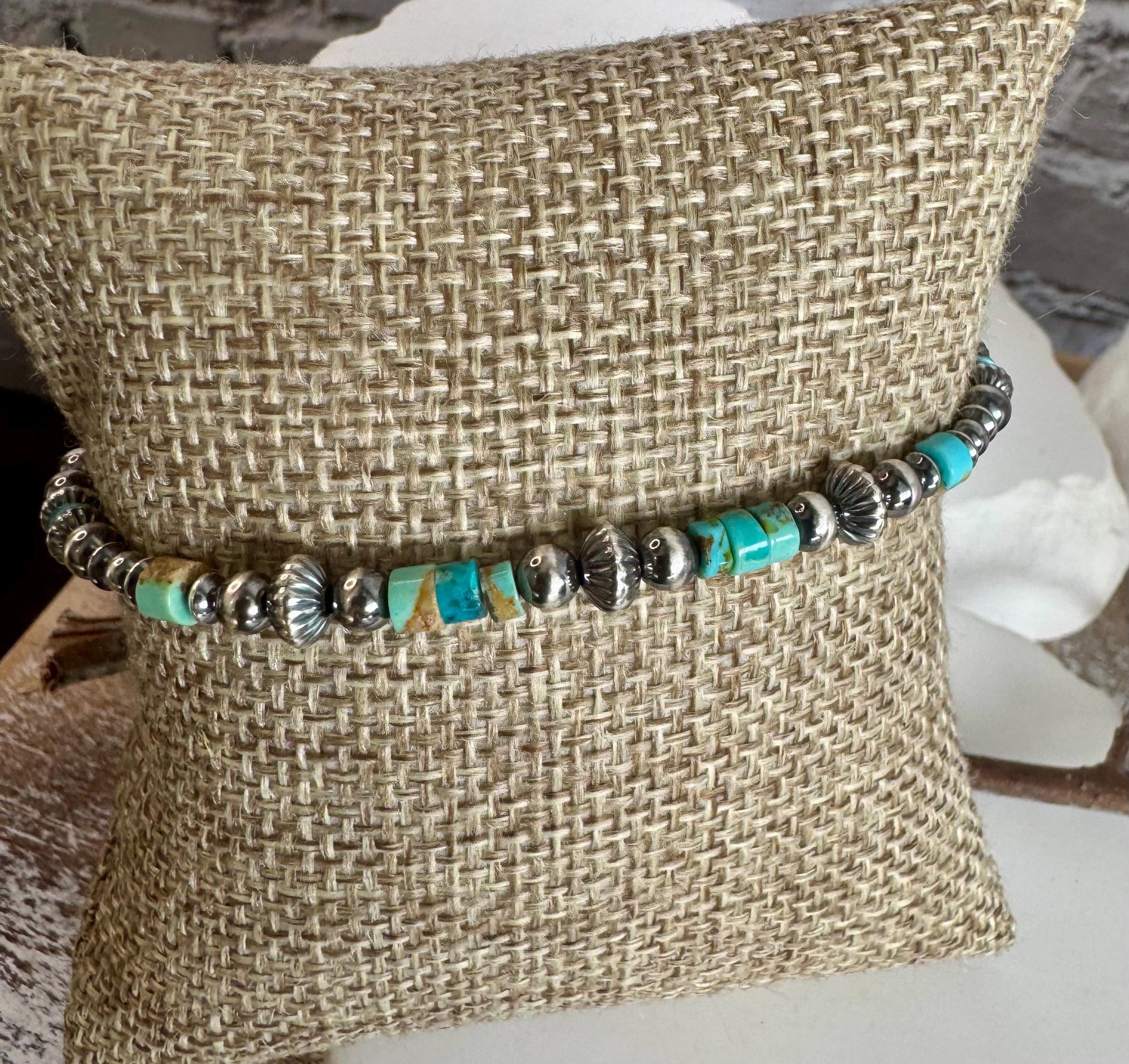 Navajo Pearl Bracelet with Kingman Blue Green Turquoise