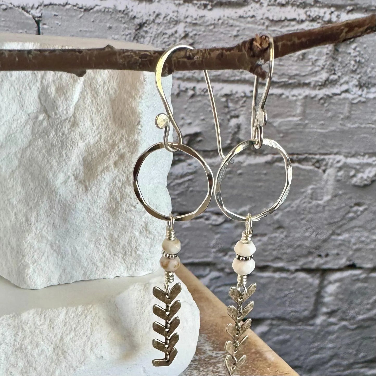 Sterling Silver Chevron Chain Circle Earrings – Turquoise & White Turquoise Options