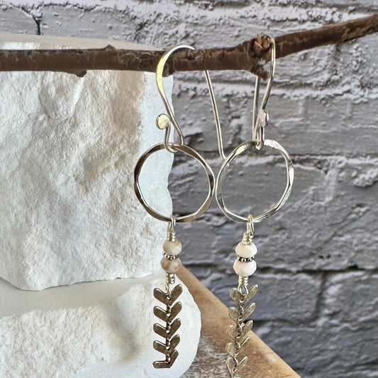 Sterling silver earrings with chain with turquoise gemstone / gemstone beaded sterling silver earrings
