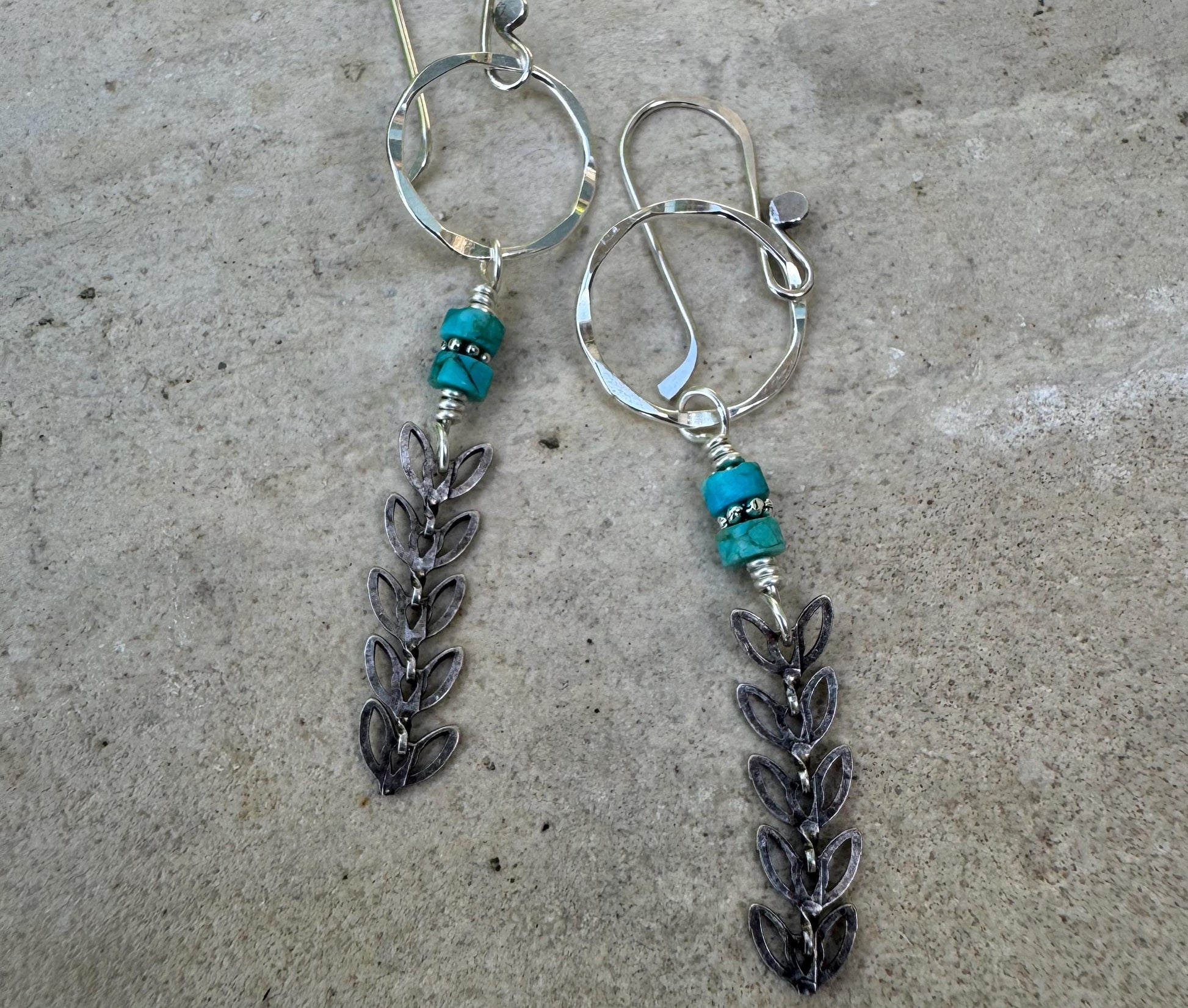 Sterling silver earrings with chain with turquoise gemstone / gemstone beaded sterling silver earrings