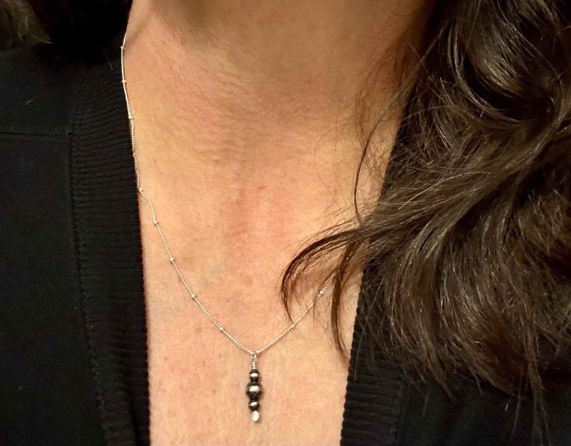 Navajo Pearls Pendant Charm, Sterling Silver Satellite Chain, Navajo Necklace, Authentic Native American Jewelry, Gift For Her