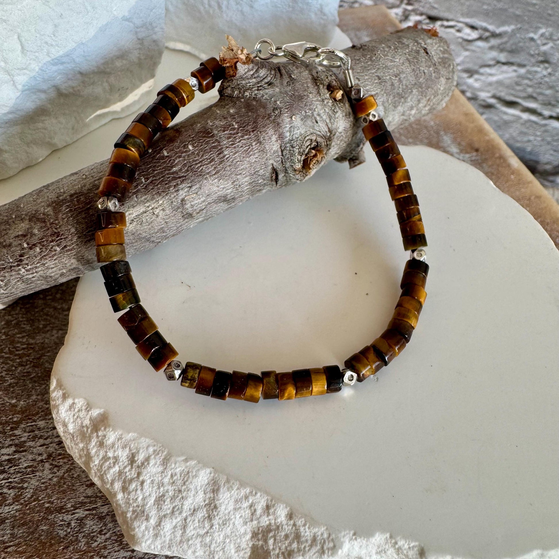 Tiger's eye sterling silver beaded / gemstone bracelet