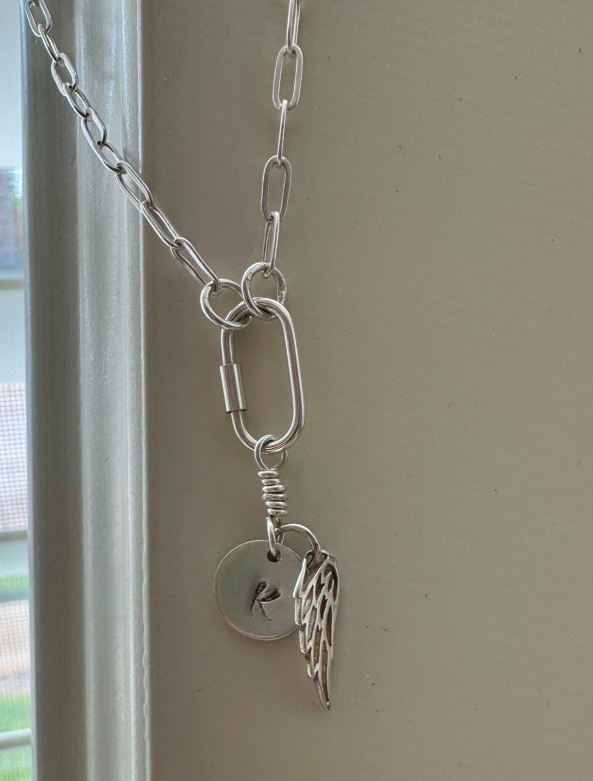 Personalized Sterling Silver Charm Necklace, Paperclip Chain Necklace with Charms and Gemstone, Carabiner necklace, Personalized Gift