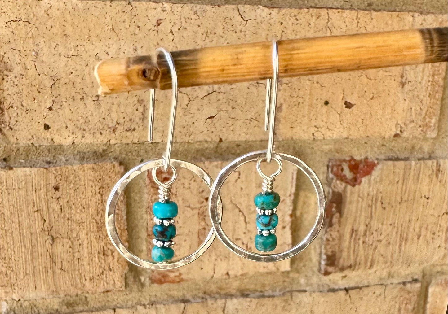 Turquoise Earrings with Sterling Silver Circle, Daisy Spacers, Gemstone Earrings, Turquoise Jewelry, Turquoise Gift