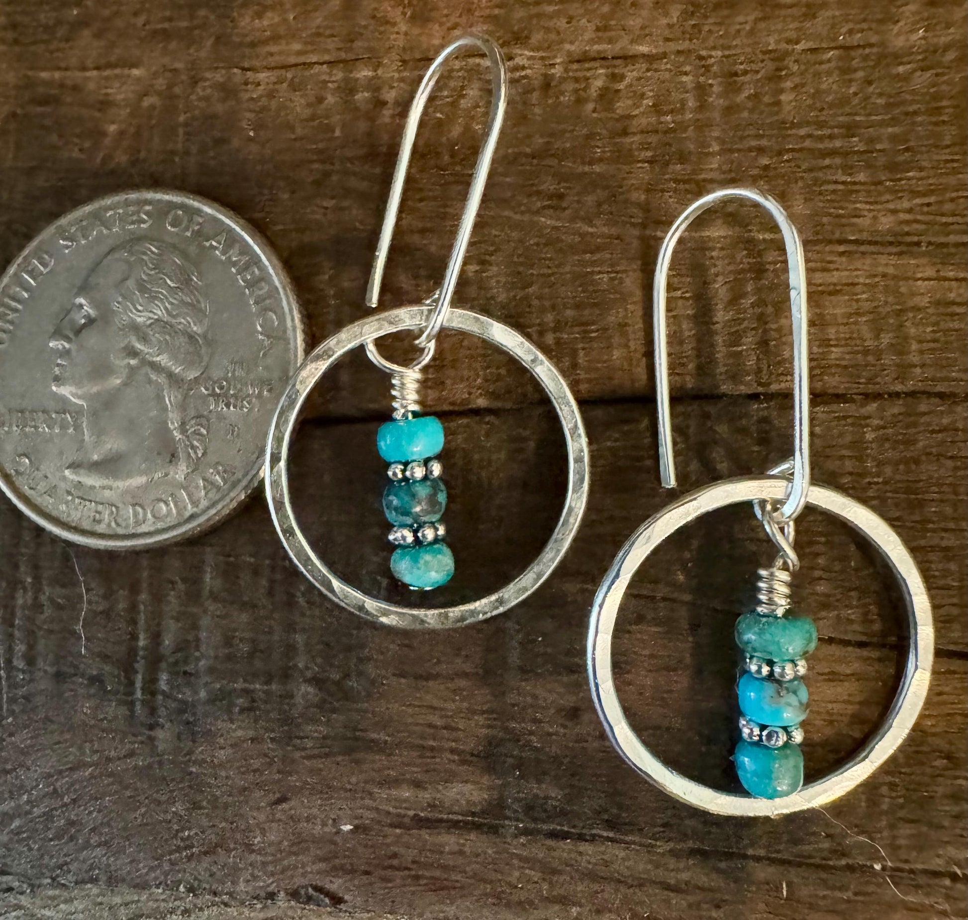Turquoise Earrings with Sterling Silver Circle, Daisy Spacers, Gemstone Earrings, Turquoise Jewelry, Turquoise Gift