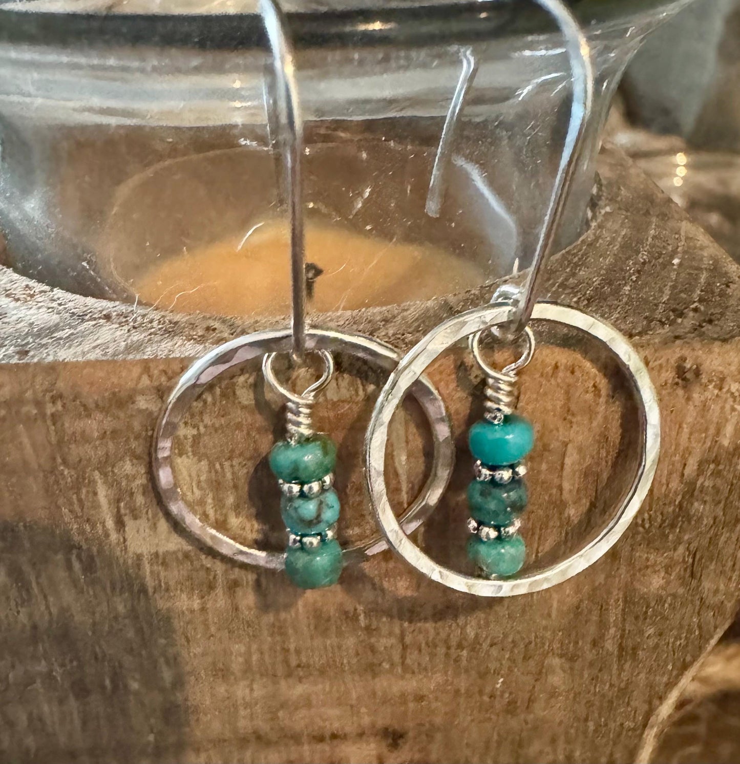 Turquoise Earrings with Sterling Silver Circle, Daisy Spacers, Gemstone Earrings, Turquoise Jewelry, Turquoise Gift