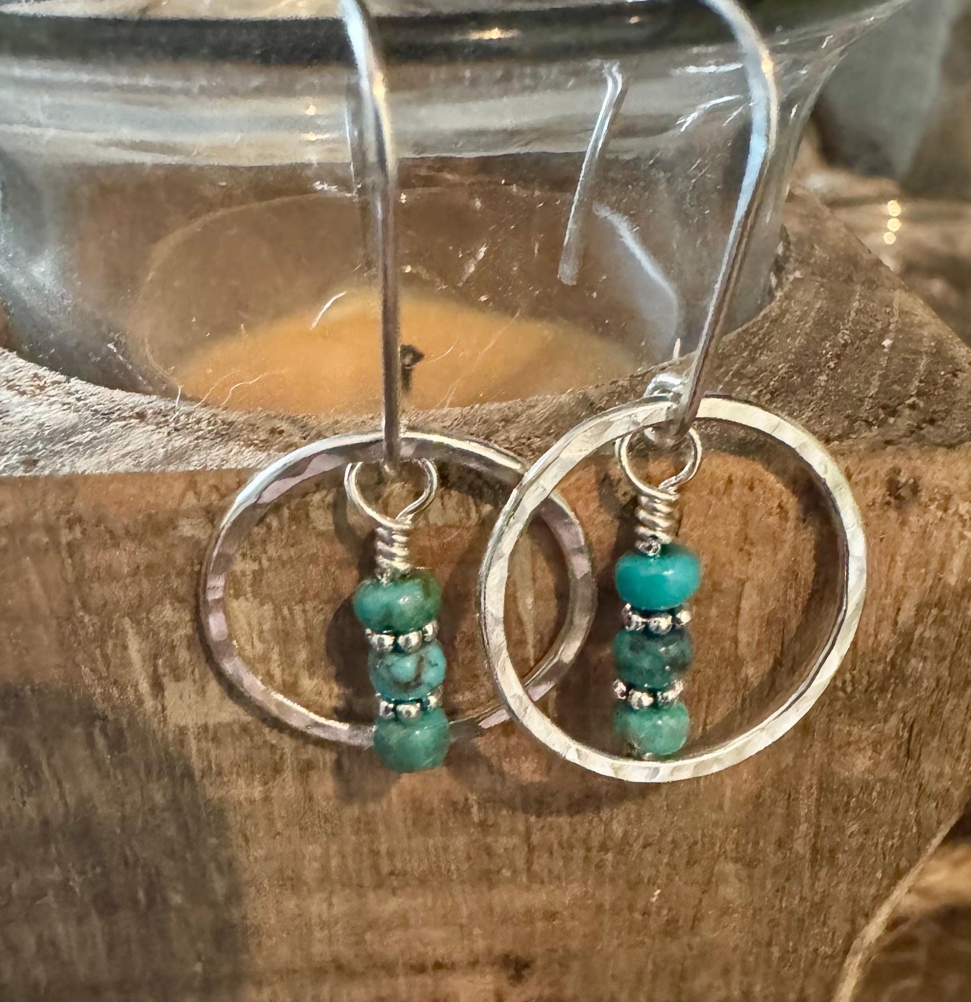 Turquoise Earrings with Sterling Silver Circle, Daisy Spacers, Gemstone Earrings, Turquoise Jewelry, Turquoise Gift