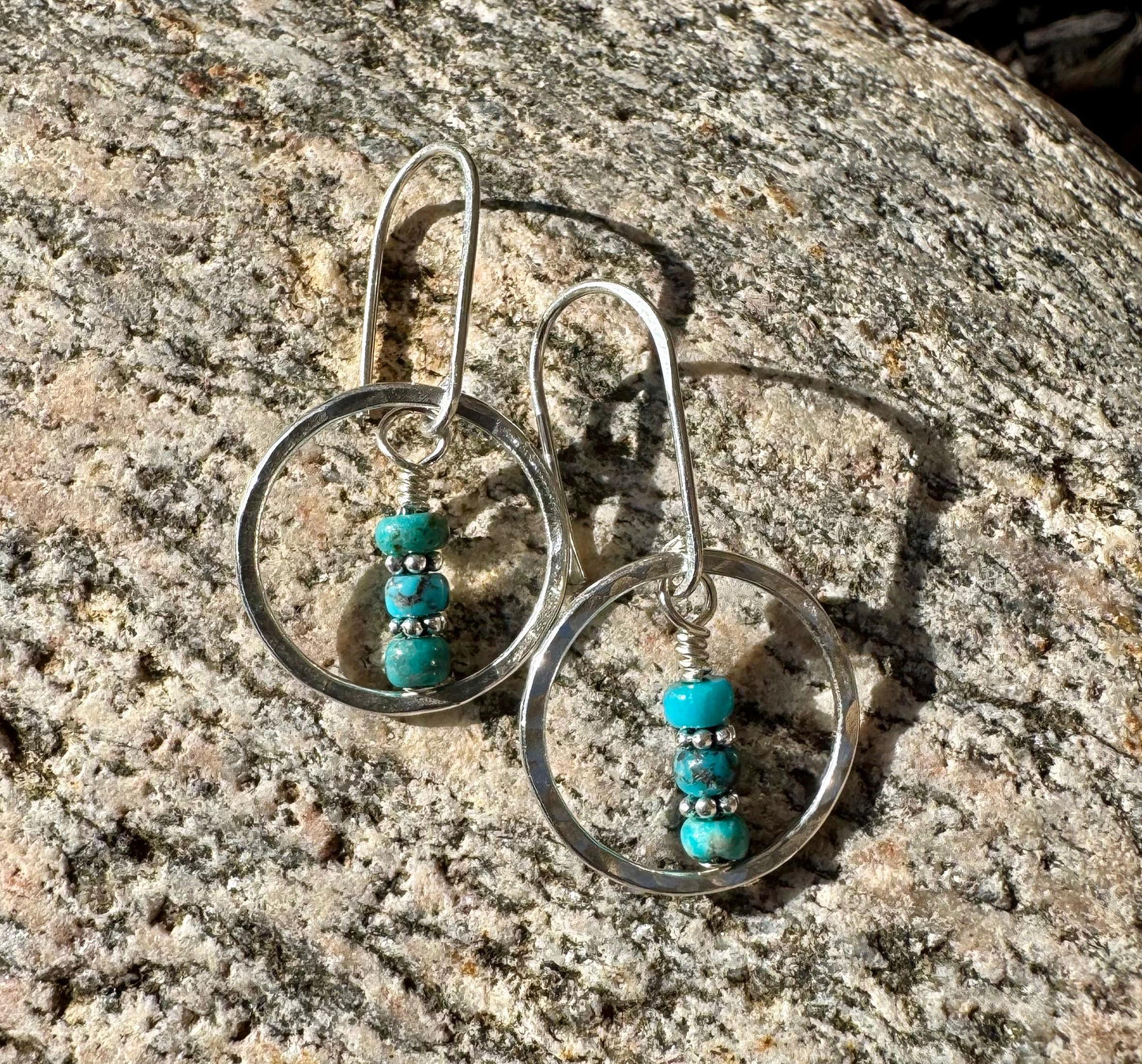 Turquoise Earrings with Sterling Silver Circle, Daisy Spacers, Gemstone Earrings, Turquoise Jewelry, Turquoise Gift
