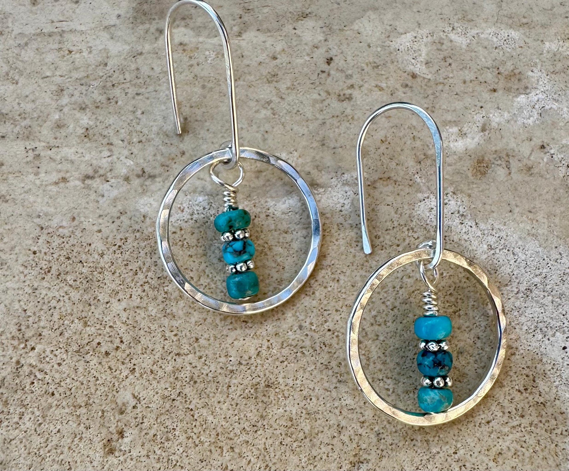 Turquoise Earrings with Sterling Silver Circle, Daisy Spacers, Gemstone Earrings, Turquoise Jewelry, Turquoise Gift