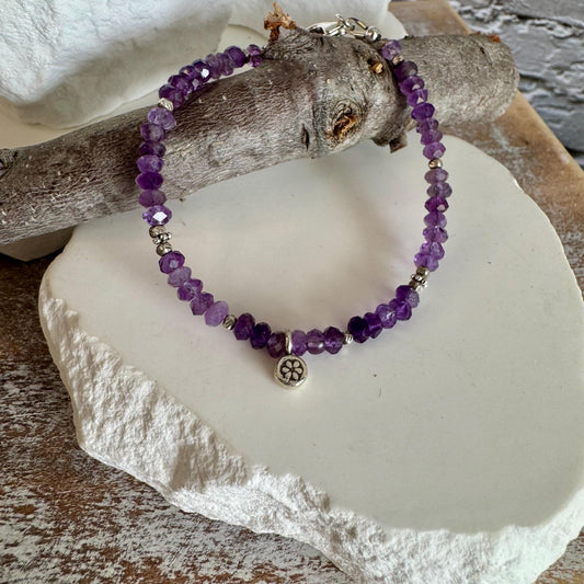 Purple Amethyst Sterling Silver Beaded Bracelet, Gemstone Bracelet, Silver Jewelry, Amethyst Jewelry, Gift for Her
