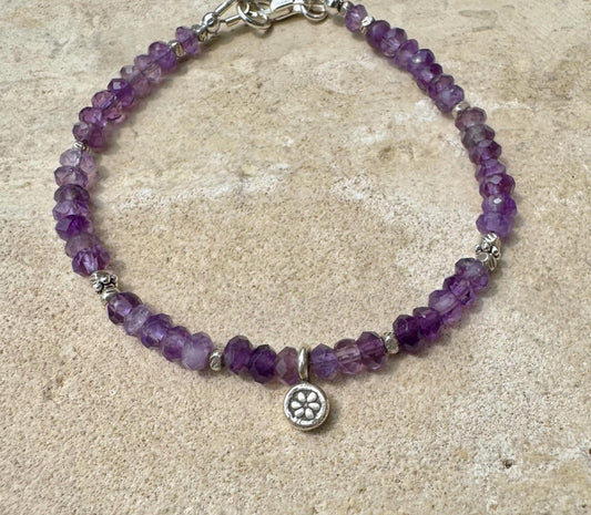 Purple Amethyst Sterling Silver Beaded Bracelet, Gemstone Bracelet, Silver Jewelry, Amethyst Jewelry, Gift for Her