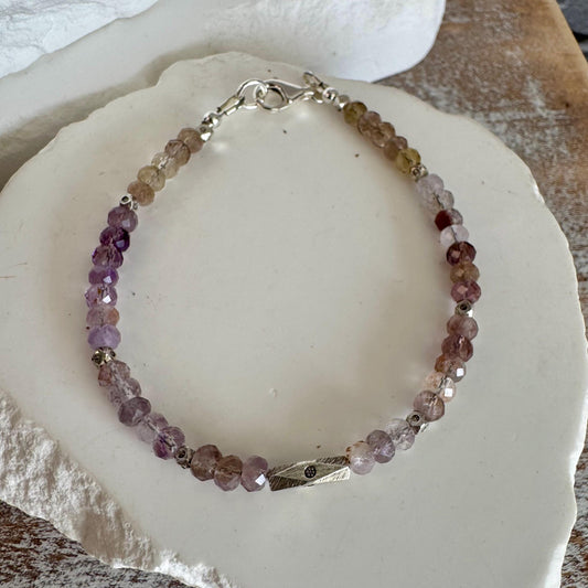 Auralite 23 Cacoxenite Gemstone bracelet / Rare Natural Auralite sterling silver beaded gemstone bracelet