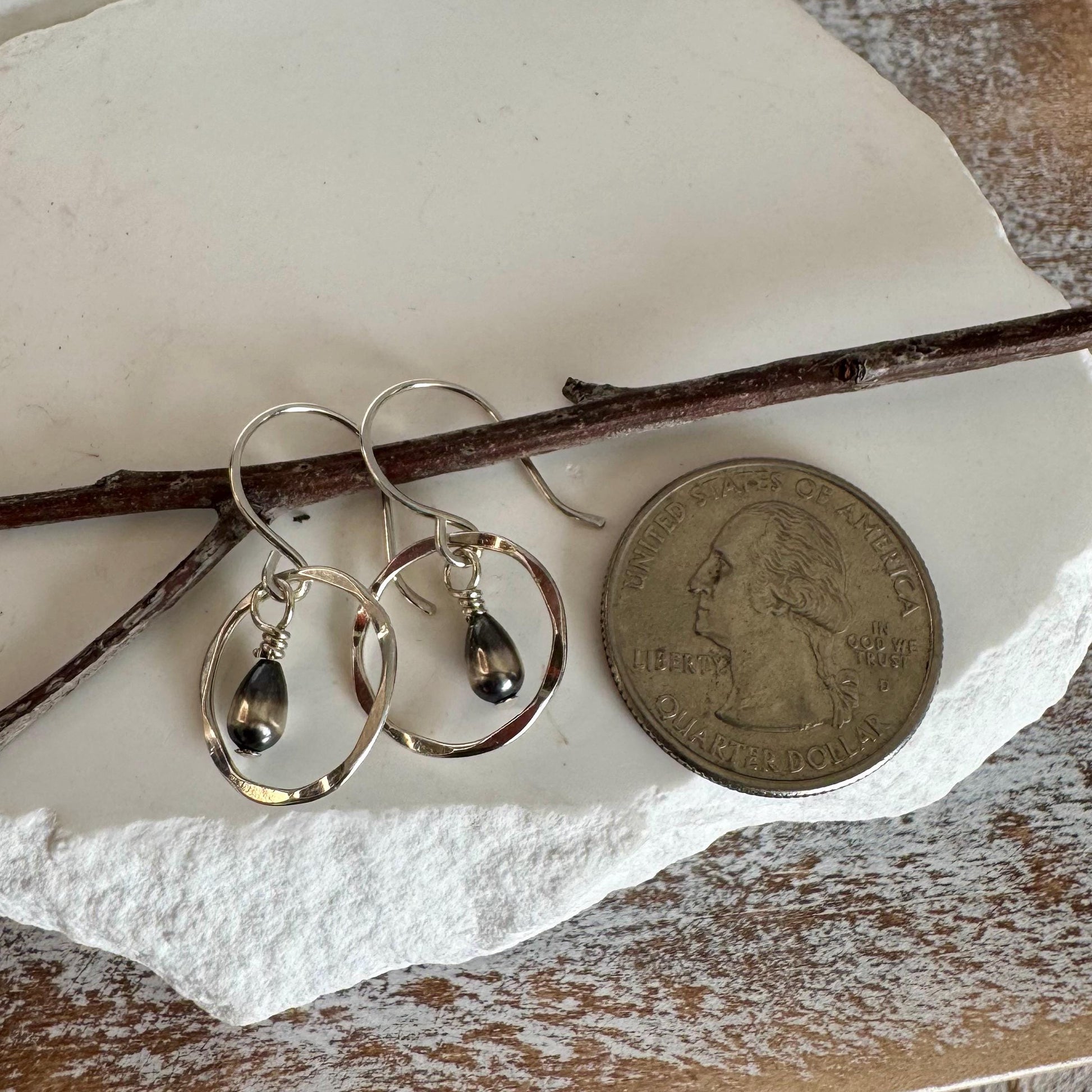 Navajo pearl teardrop earrings / dangle sterling silver desert pearl circle earrings