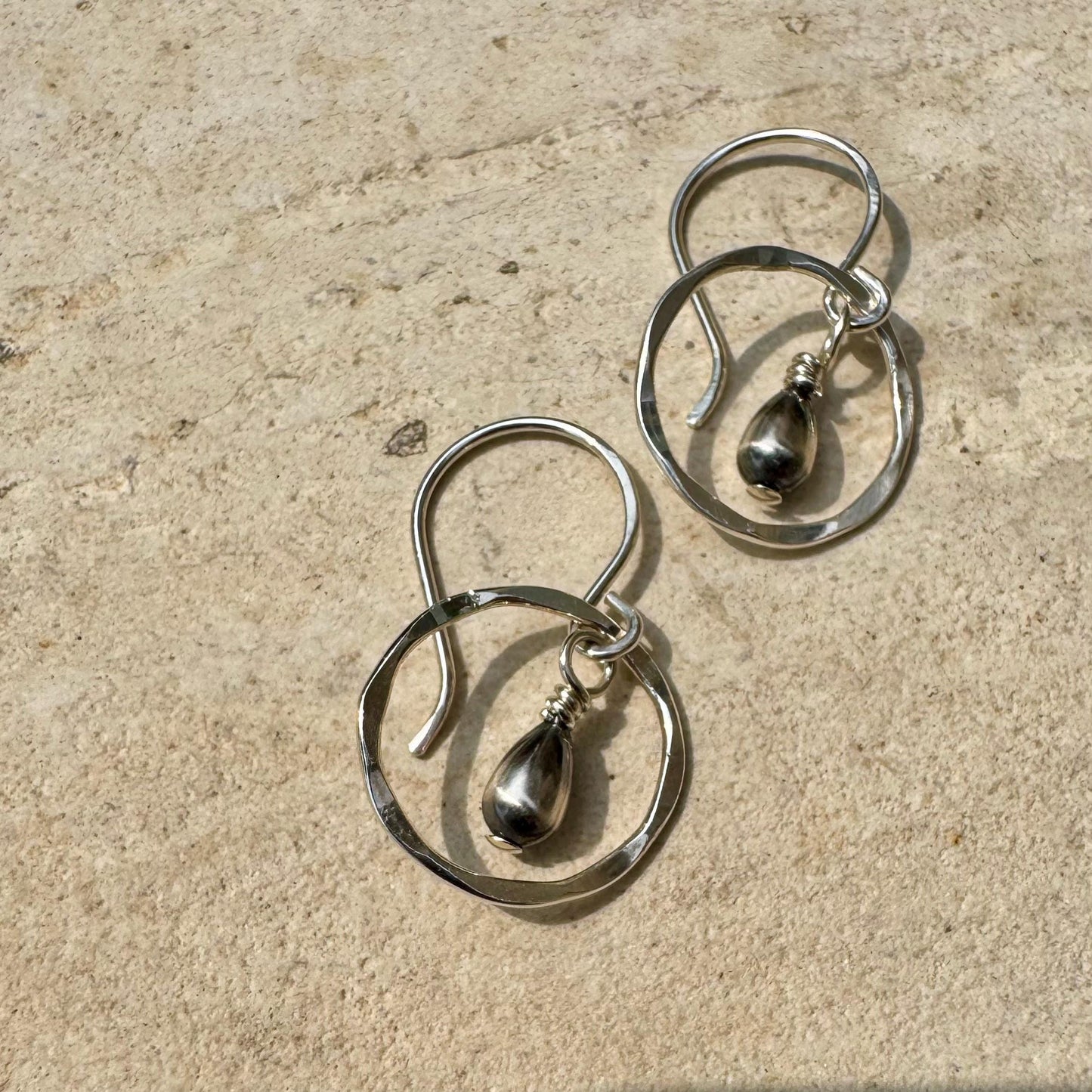 Navajo pearl teardrop earrings / dangle sterling silver desert pearl circle earrings