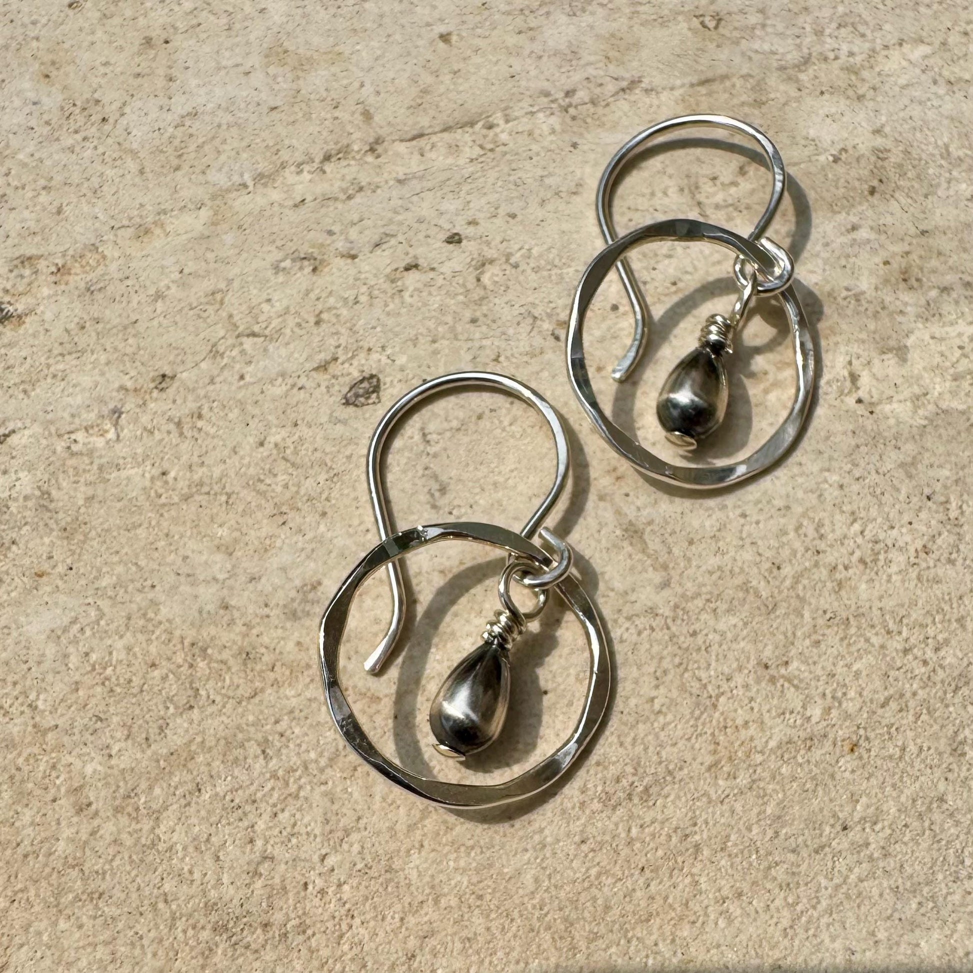 Navajo pearl teardrop earrings / dangle sterling silver desert pearl circle earrings