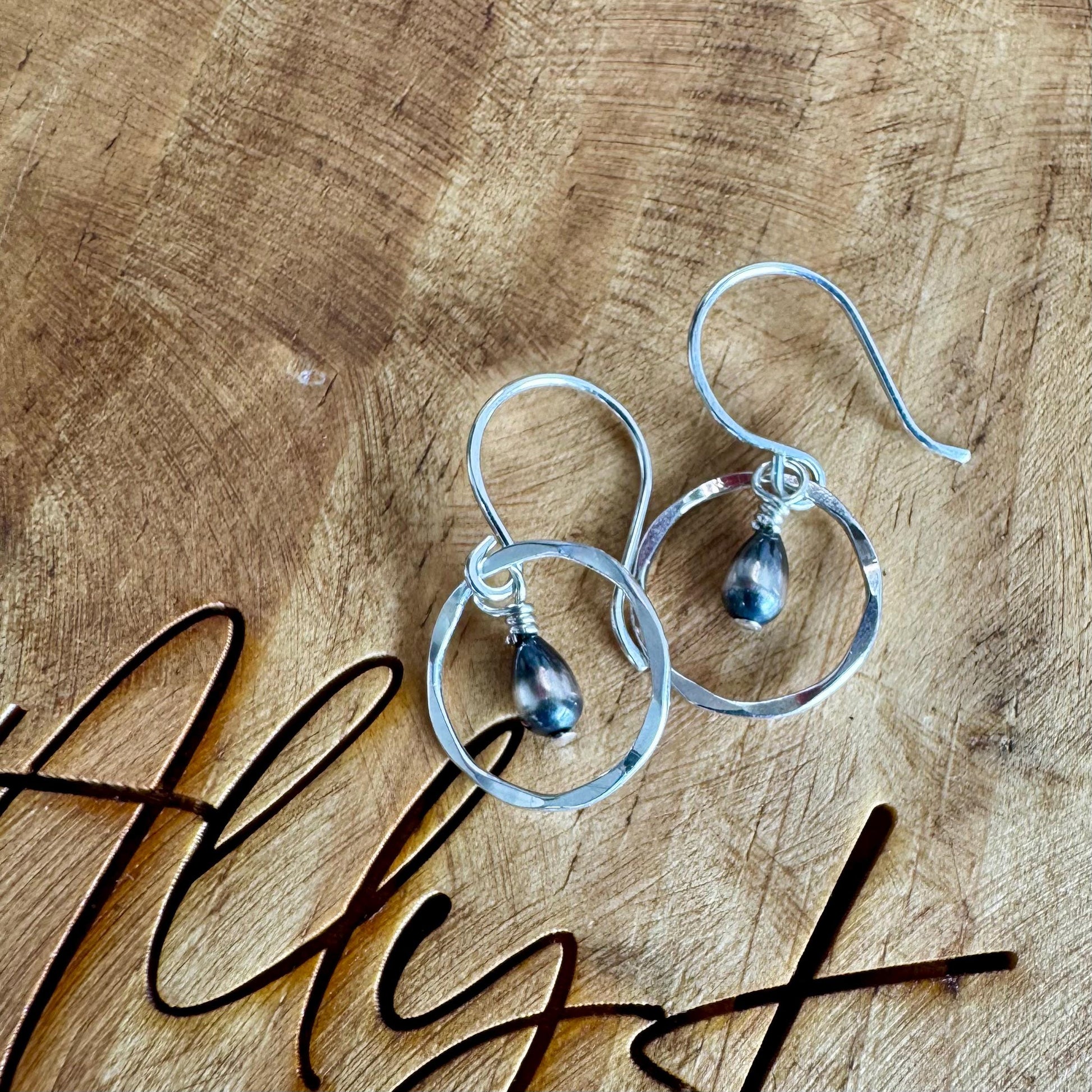 Navajo pearl teardrop earrings / dangle sterling silver desert pearl circle earrings