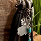 Turquoise keychain with black leather tassel / purse tassel