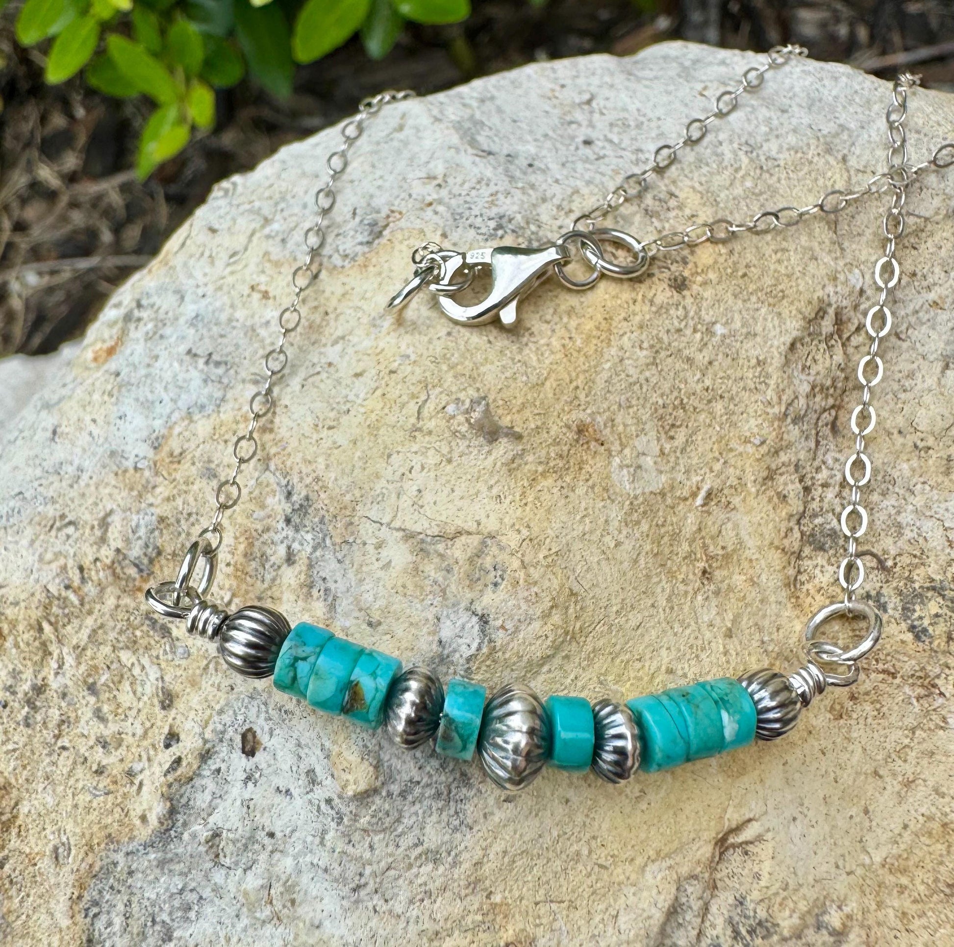 Navajo Pearl and Turquoise Bar Necklace, Sterling Silver Chain, Authentic Navajo Pearls and Turquoise, Turquoise Jewelry Gift