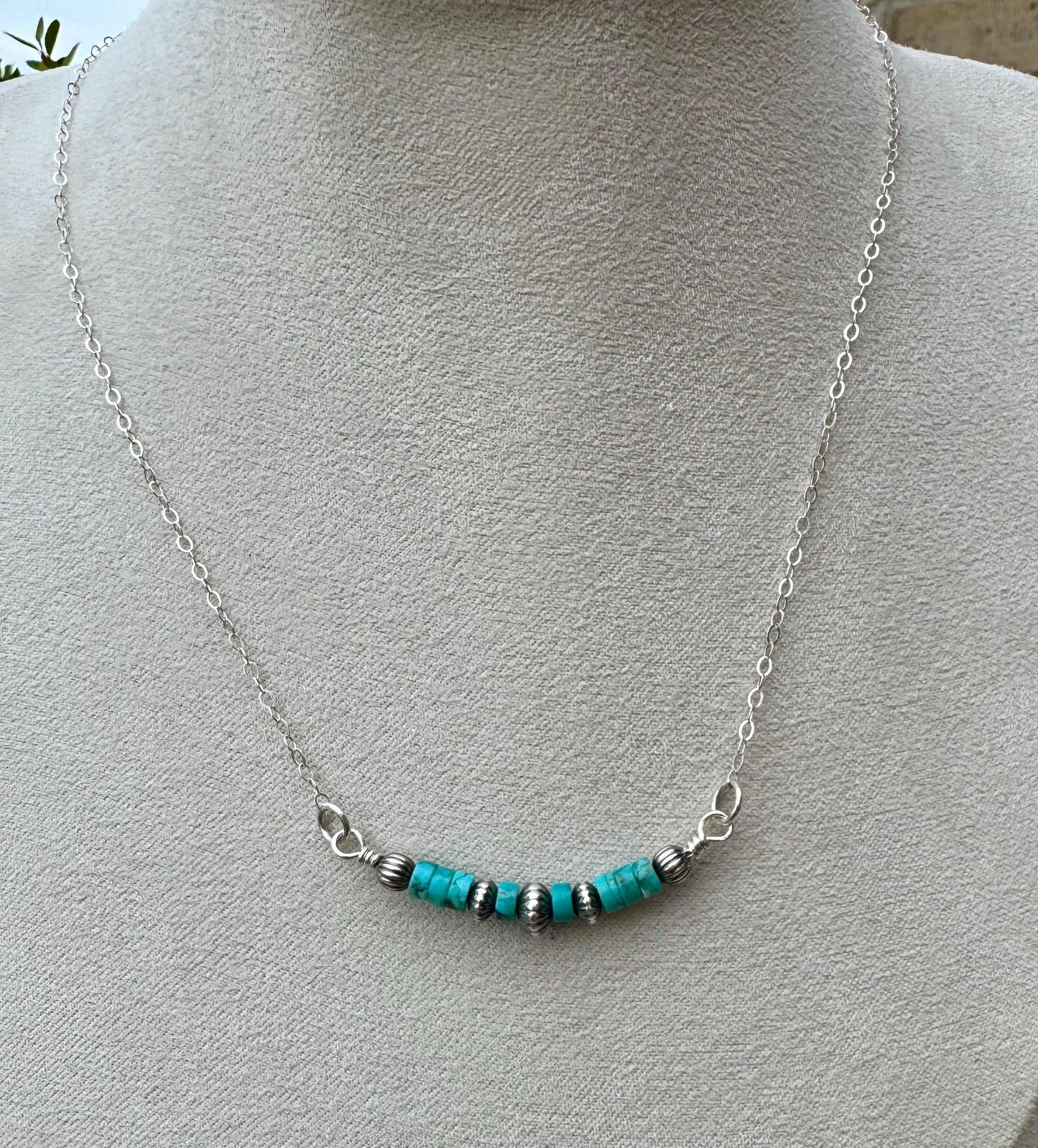 Navajo Pearl and Turquoise Bar Necklace, Sterling Silver Chain, Authentic Navajo Pearls and Turquoise, Turquoise Jewelry Gift