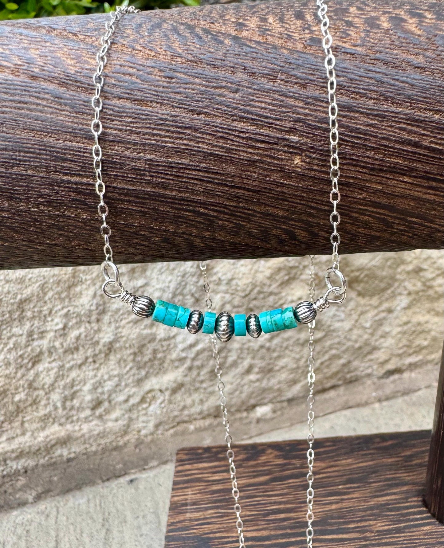 Navajo Pearl and Turquoise Bar Necklace, Sterling Silver Chain, Authentic Navajo Pearls and Turquoise, Turquoise Jewelry Gift